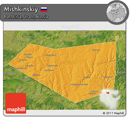 Political 3D Map of Mishkinskiy, satellite outside