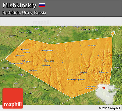 Political 3D Map of Mishkinskiy, satellite outside