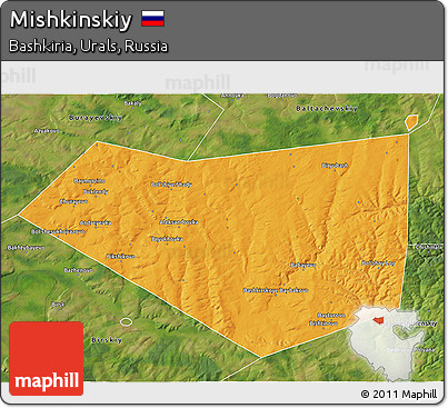 Political 3D Map of Mishkinskiy, satellite outside