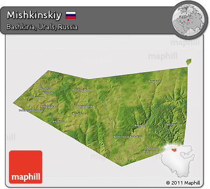 Satellite 3D Map of Mishkinskiy, cropped outside