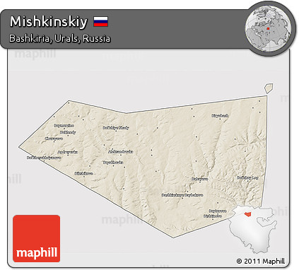 Shaded Relief 3D Map of Mishkinskiy, cropped outside