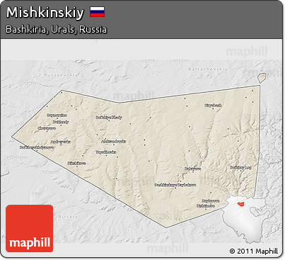 Shaded Relief 3D Map of Mishkinskiy, lighten, desaturated