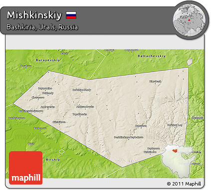Shaded Relief 3D Map of Mishkinskiy, physical outside