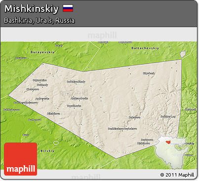 Shaded Relief 3D Map of Mishkinskiy, physical outside