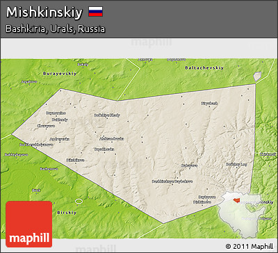Shaded Relief 3D Map of Mishkinskiy, physical outside