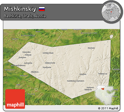 Shaded Relief 3D Map of Mishkinskiy, satellite outside