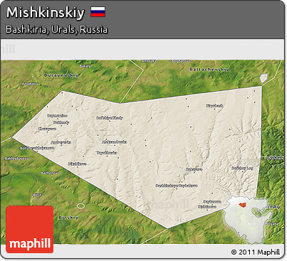 Shaded Relief 3D Map of Mishkinskiy, satellite outside