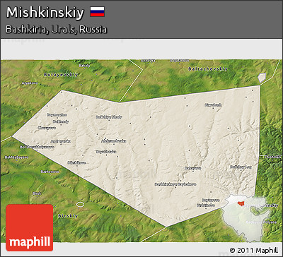 Shaded Relief 3D Map of Mishkinskiy, satellite outside