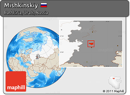 Shaded Relief Location Map of Mishkinskiy, highlighted country, highlighted grandparent region