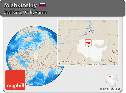 Shaded Relief Location Map of Mishkinskiy, highlighted parent region