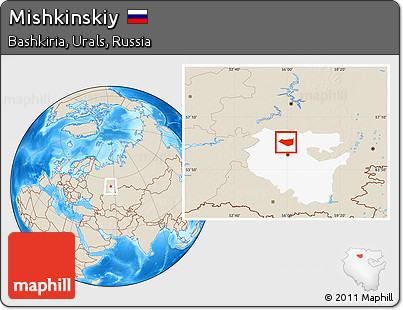 Shaded Relief Location Map of Mishkinskiy, highlighted parent region