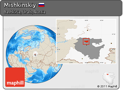 Shaded Relief Location Map of Mishkinskiy, highlighted parent region, highlighted grandparent region