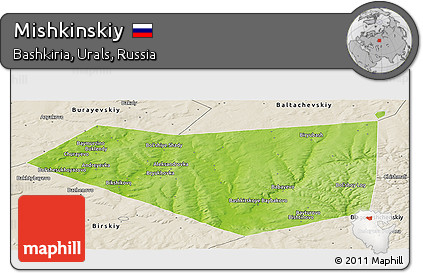 Physical Panoramic Map of Mishkinskiy, shaded relief outside