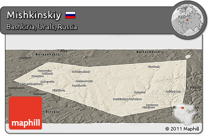 Shaded Relief Panoramic Map of Mishkinskiy, darken
