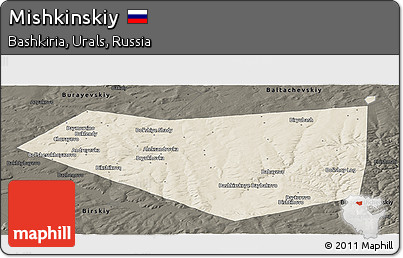 Shaded Relief Panoramic Map of Mishkinskiy, darken