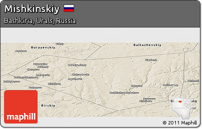 Shaded Relief Panoramic Map of Mishkinskiy