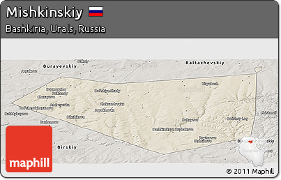 Shaded Relief Panoramic Map of Mishkinskiy, semi-desaturated