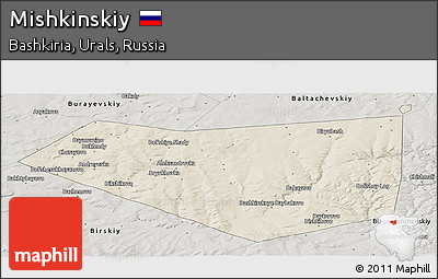 Shaded Relief Panoramic Map of Mishkinskiy, semi-desaturated