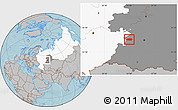Gray Location Map of Sharanskiy, highlighted country, highlighted grandparent region, hill shading