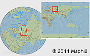 Savanna Style Location Map of Sharanskiy, within the entire country, hill shading