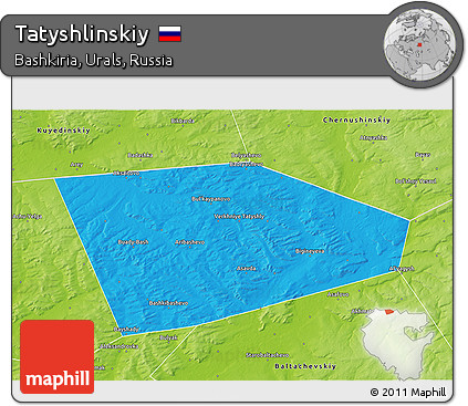 Political 3D Map of Tatyshlinskiy, physical outside