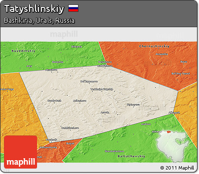 Shaded Relief 3D Map of Tatyshlinskiy, political outside