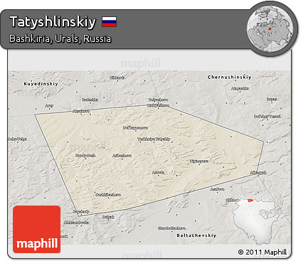 Shaded Relief 3D Map of Tatyshlinskiy, semi-desaturated