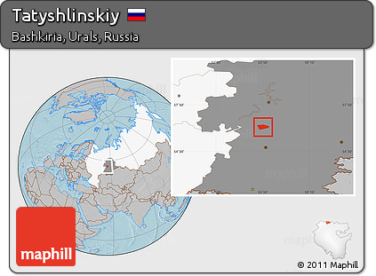 Gray Location Map of Tatyshlinskiy, highlighted country, highlighted grandparent region, hill shading