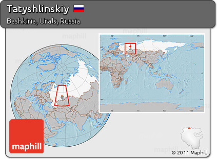 Gray Location Map of Tatyshlinskiy, highlighted country, highlighted parent region, within the entire country, hill shading