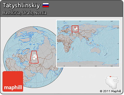Gray Location Map of Tatyshlinskiy, highlighted grandparent region, within the entire country, hill shading