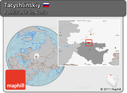Gray Location Map of Tatyshlinskiy, highlighted parent region, highlighted grandparent region, hill shading
