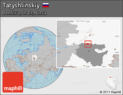 Gray Location Map of Tatyshlinskiy, highlighted parent region, highlighted grandparent region, hill shading