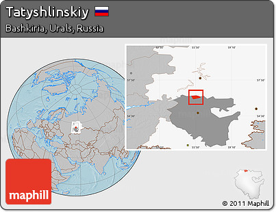 Gray Location Map of Tatyshlinskiy, highlighted parent region, highlighted grandparent region, hill shading