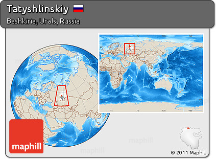 Shaded Relief Location Map of Tatyshlinskiy, highlighted parent region, highlighted grandparent region, within the entire country