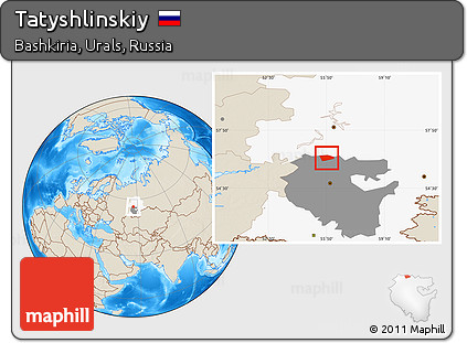 Shaded Relief Location Map of Tatyshlinskiy, highlighted parent region, highlighted grandparent region