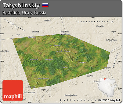Satellite Map of Tatyshlinskiy, shaded relief outside