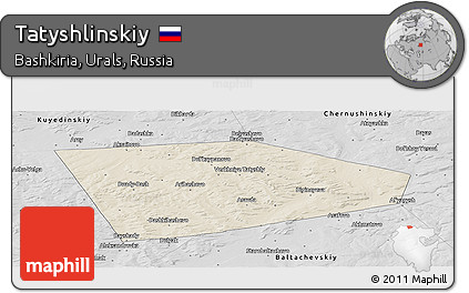 Shaded Relief Panoramic Map of Tatyshlinskiy, desaturated