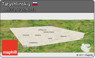 Shaded Relief Panoramic Map of Tatyshlinskiy, satellite outside