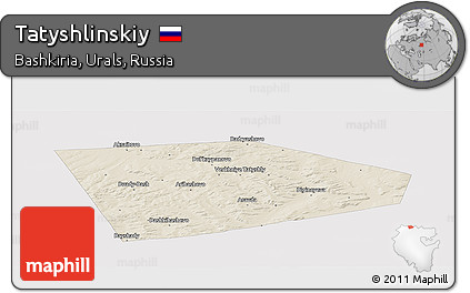 Shaded Relief Panoramic Map of Tatyshlinskiy, single color outside