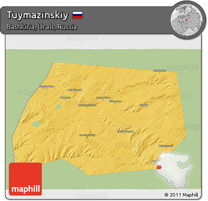 Savanna Style 3D Map of Tuymazinskiy, single color outside