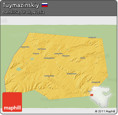 Savanna Style 3D Map of Tuymazinskiy, single color outside