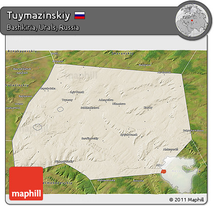 Shaded Relief 3D Map of Tuymazinskiy, satellite outside