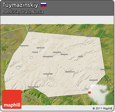 Shaded Relief 3D Map of Tuymazinskiy, satellite outside