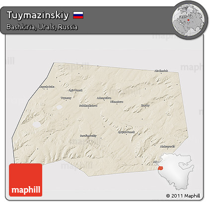 Shaded Relief 3D Map of Tuymazinskiy, single color outside