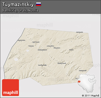 Shaded Relief 3D Map of Tuymazinskiy, single color outside