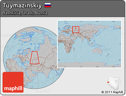 Gray Location Map of Tuymazinskiy, within the entire country, hill shading