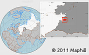 Gray Location Map of Tuymazinskiy, highlighted country, highlighted grandparent region, hill shading