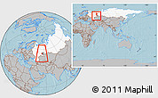 Gray Location Map of Tuymazinskiy, highlighted country, highlighted parent region, within the entire country, hill shading