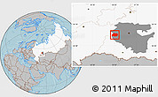 Gray Location Map of Tuymazinskiy, highlighted country, highlighted parent region, hill shading