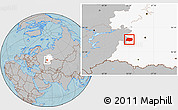Gray Location Map of Tuymazinskiy, highlighted grandparent region, hill shading